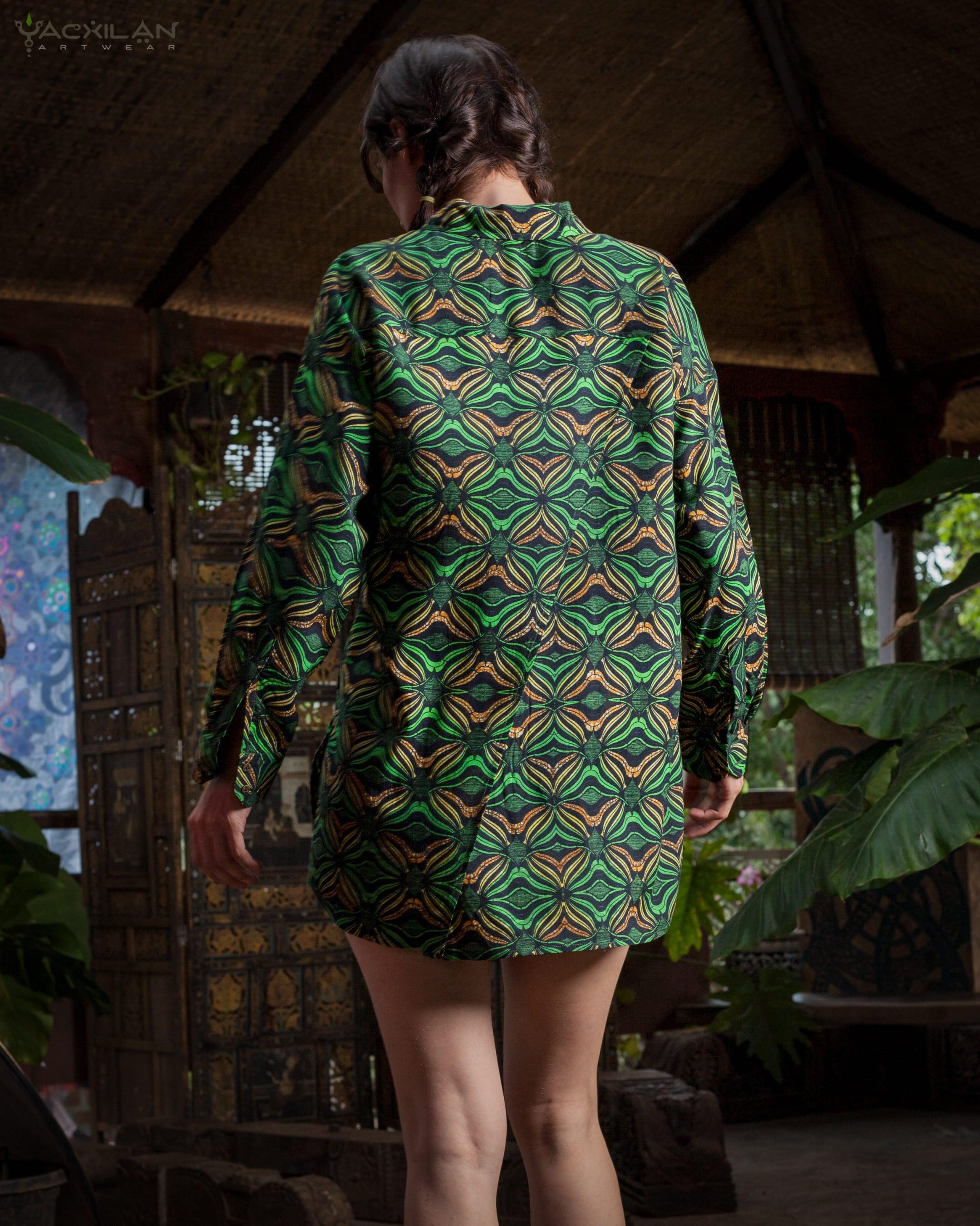 Shirt Woman Long Sleeves Backsplit / Viscose - VEGREEN - Yacxilan Artwear