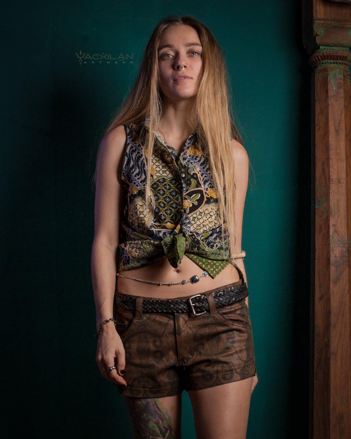 Shirt Woman Sleeveless / Cotton - BATIK Green - Yacxilan Artwear