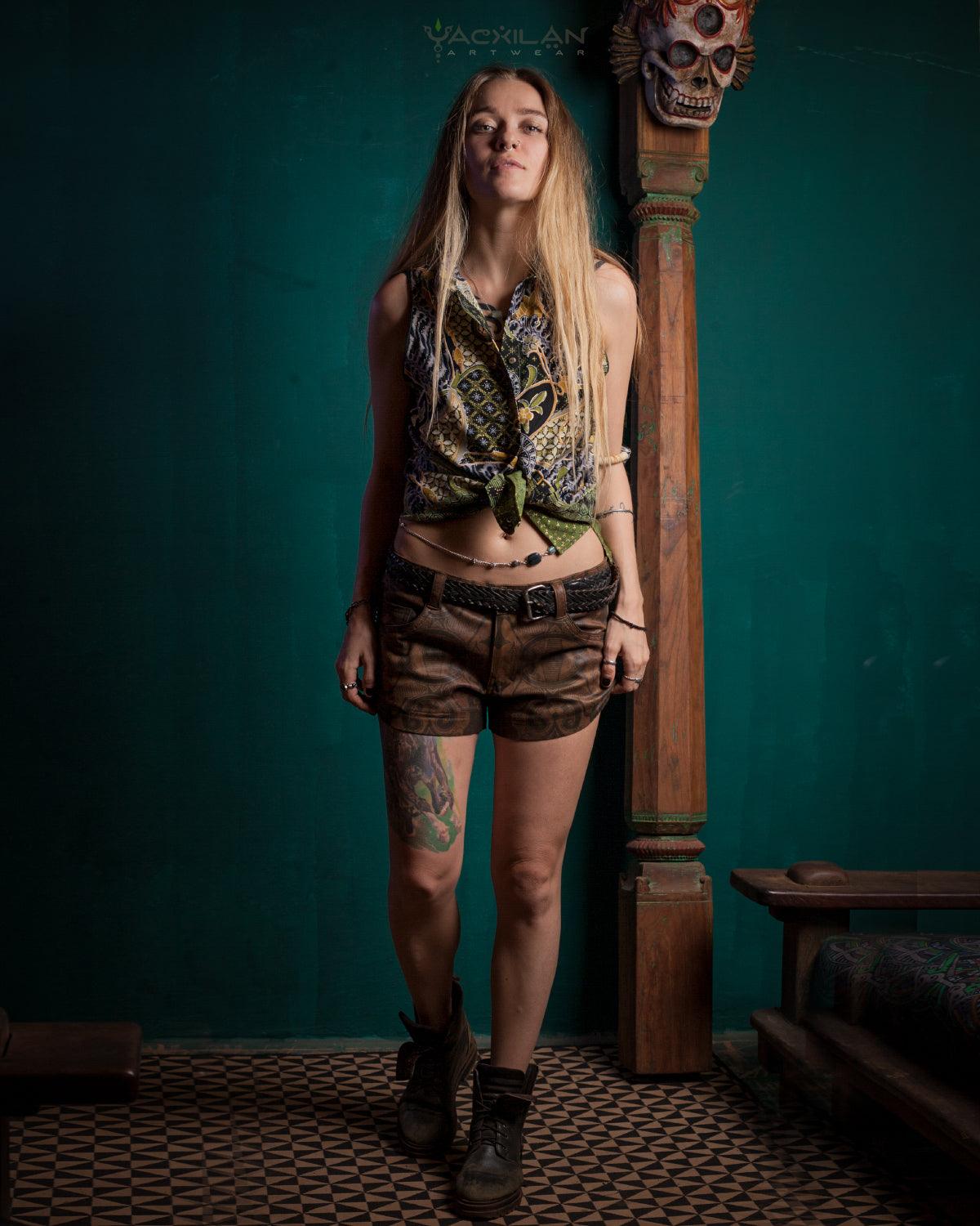 Shirt Woman Sleeveless / Cotton - BATIK Green - Yacxilan Artwear