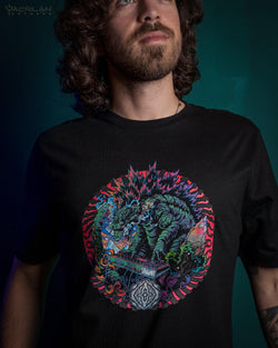 T-Shirt Men / Organic Cotton Black - Sangoma GODZILLA SUN - Yacxilan Artwear