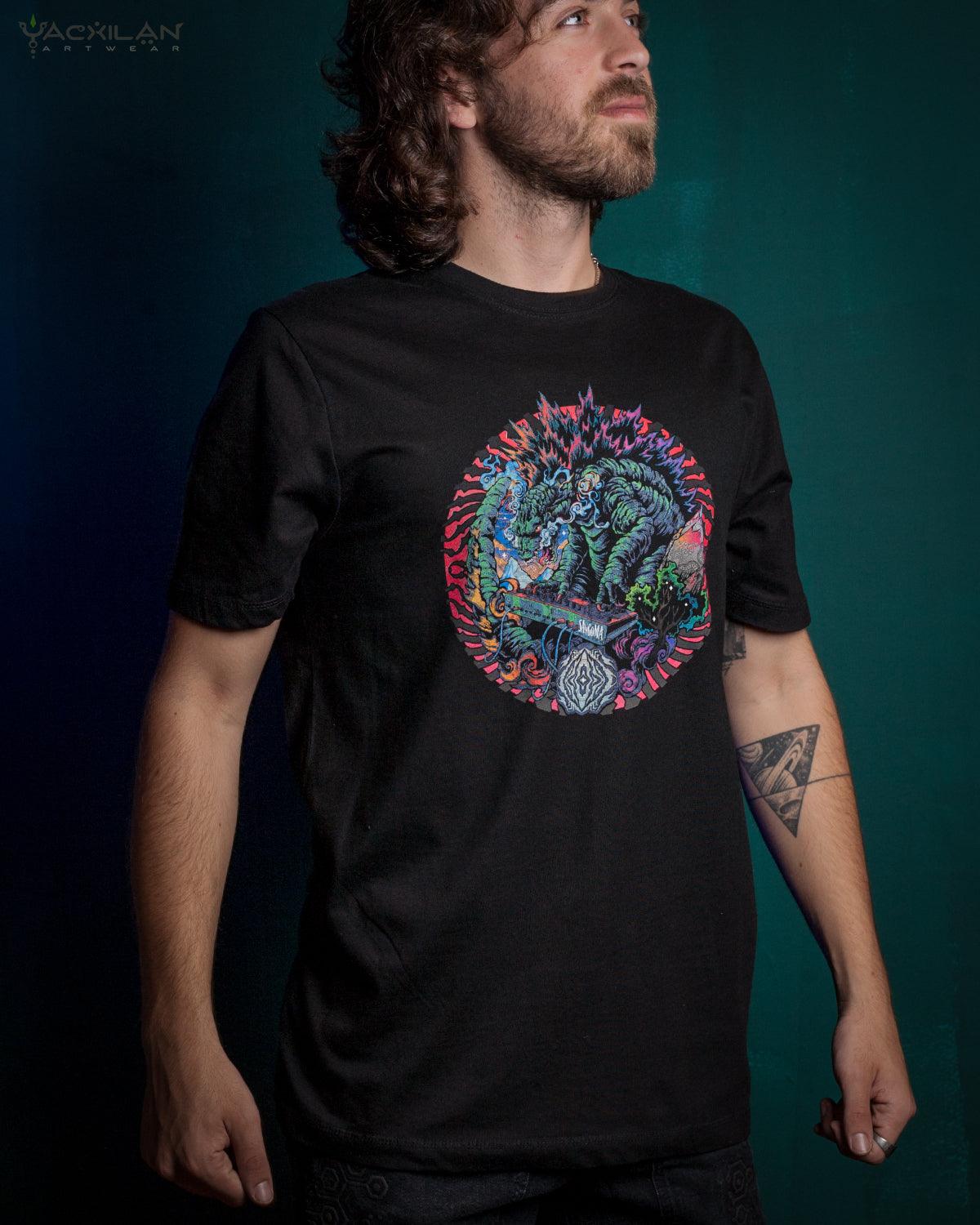 T-Shirt Men / Organic Cotton Black - Sangoma GODZILLA SUN - Yacxilan Artwear