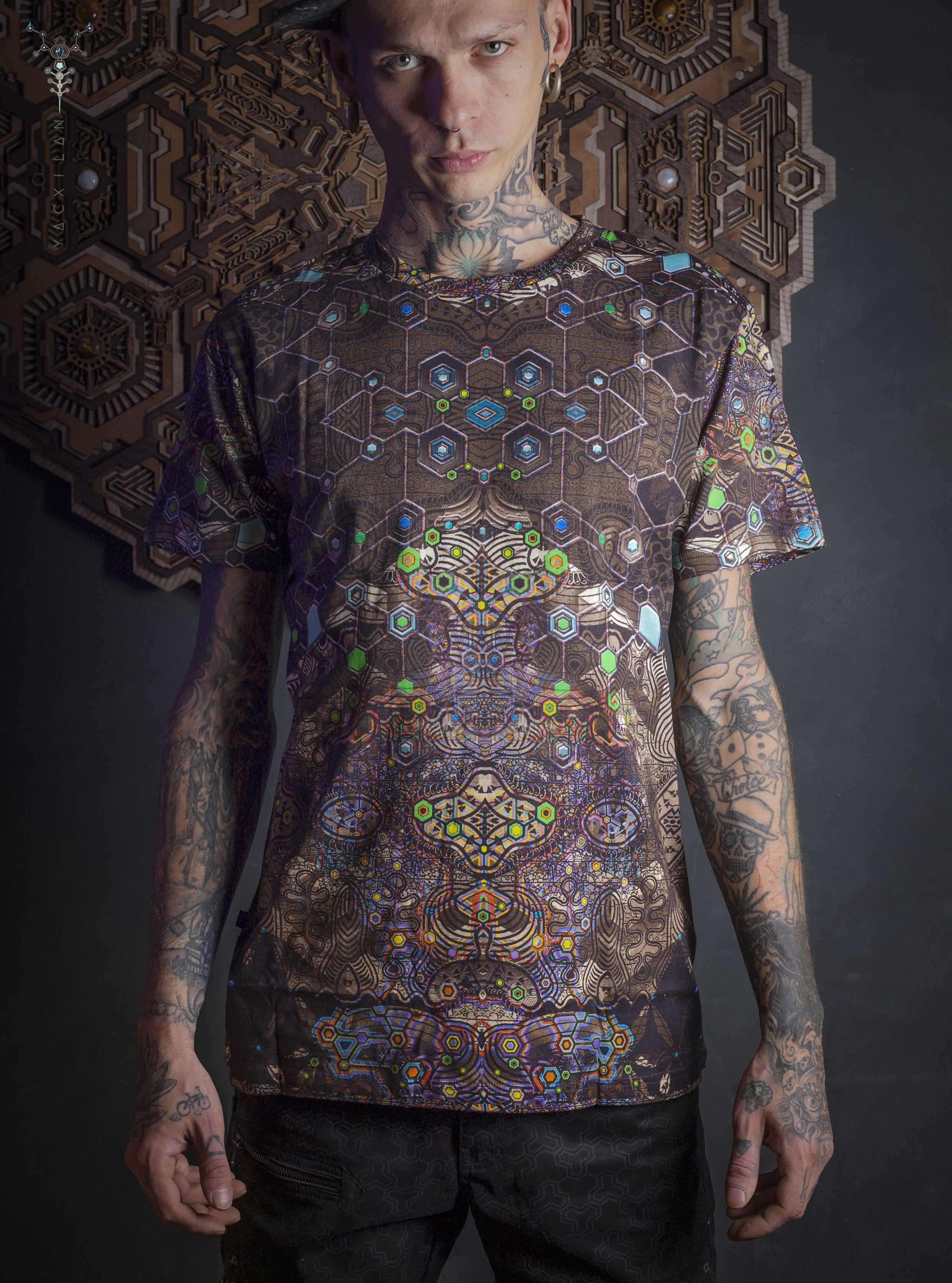 T-Shirt Men / Cotton Bamboo All over Digital Print - PSYGALAK Yacxilan Artwear