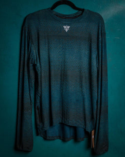 T-Shirt Men Longsleeve / Bamboo Veg Dye and Print Green Indigo - SANDSOTIME - Yacxilan Artwear