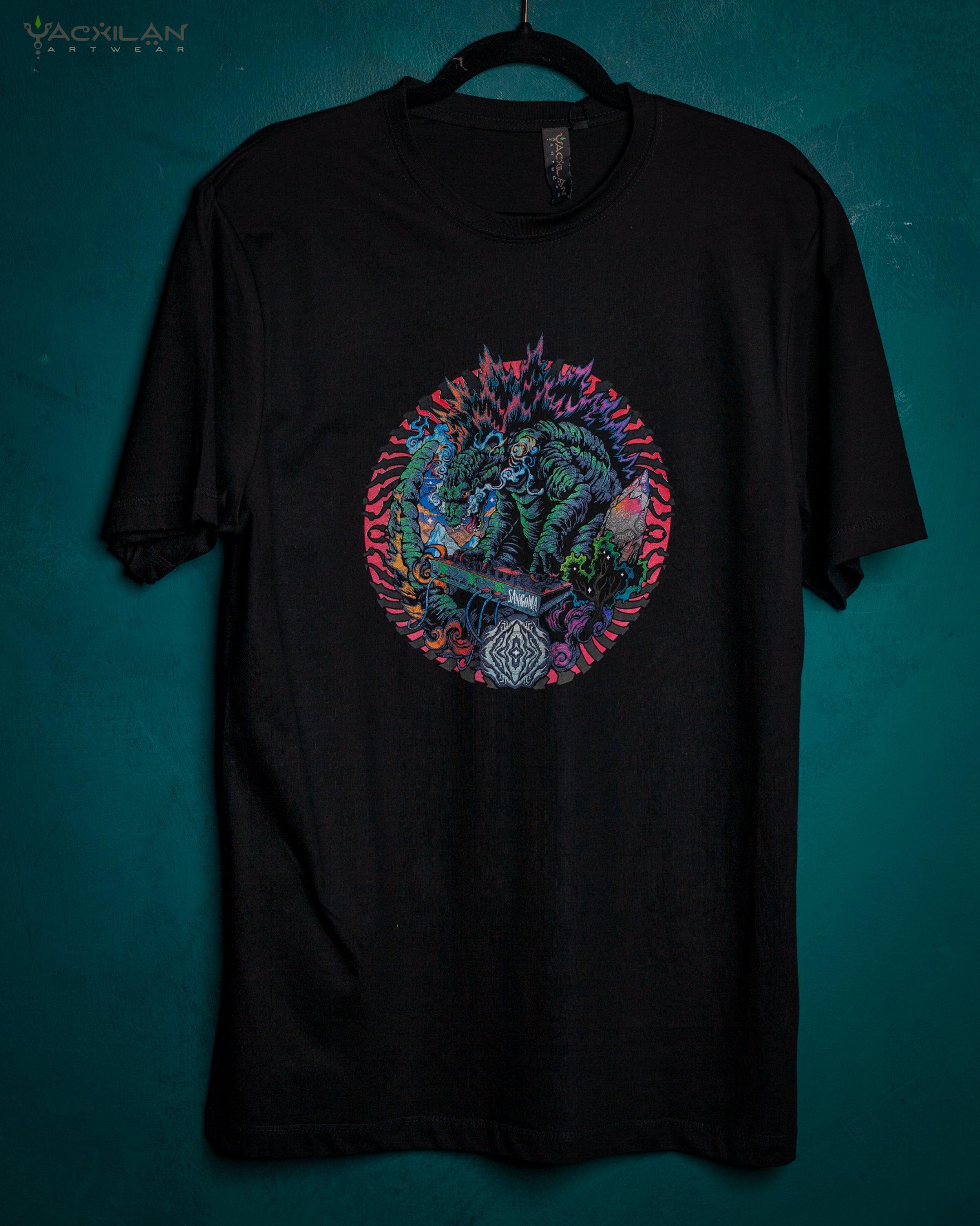 T-Shirt Men / Organic Cotton Black - Sangoma GODZILLA SUN - Yacxilan Artwear