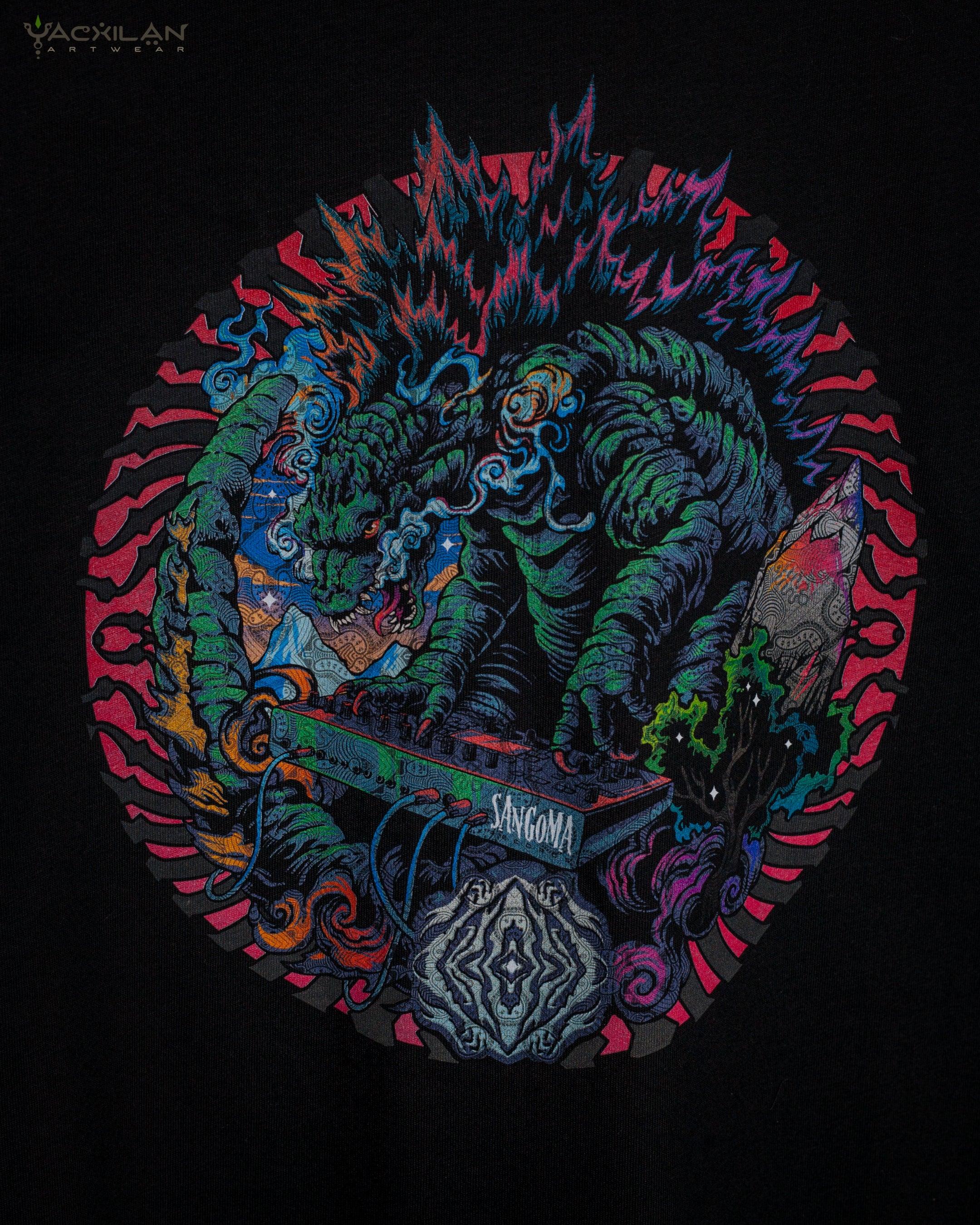 T-Shirt Men / Organic Cotton Black - Sangoma GODZILLA SUN - Yacxilan Artwear