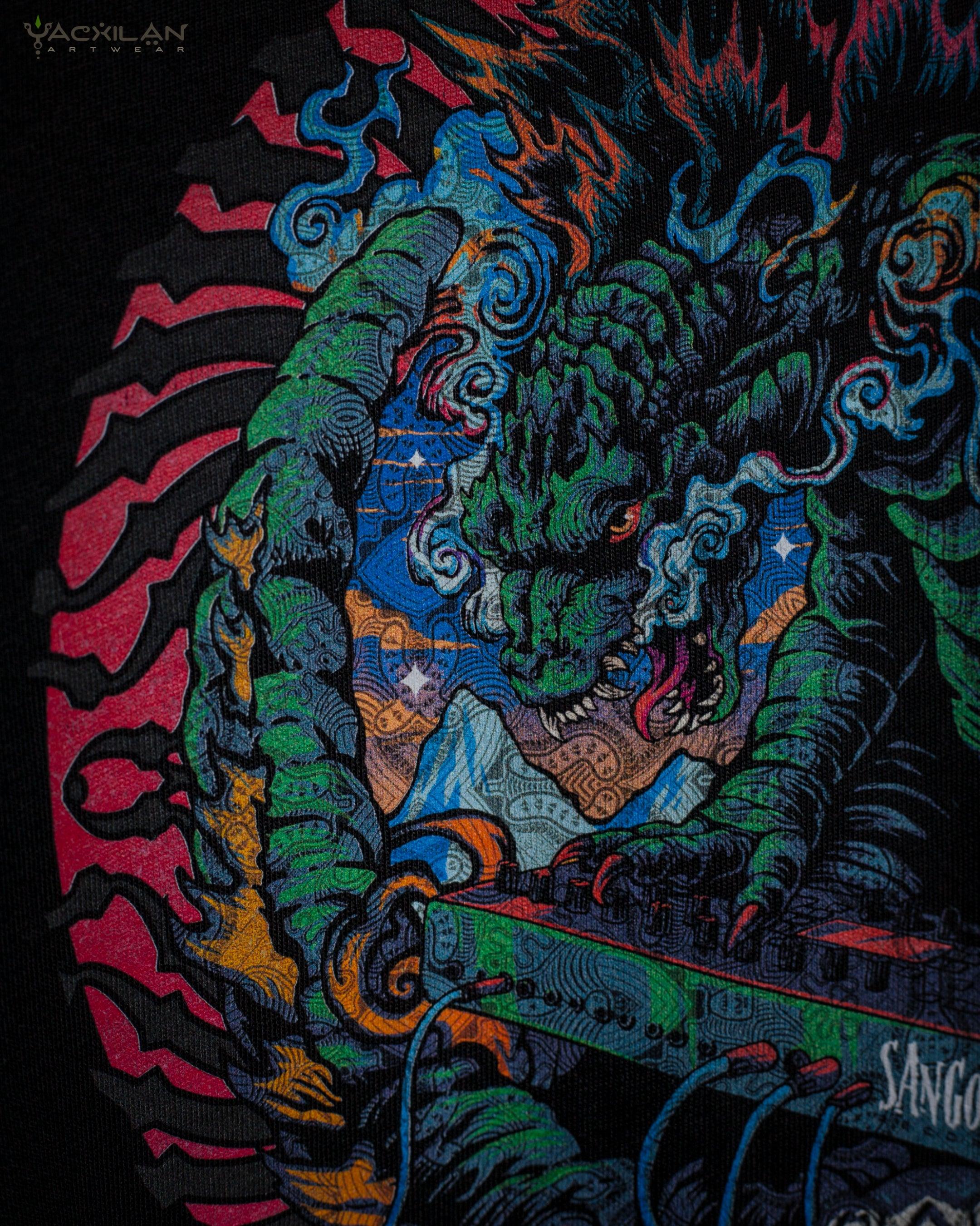 T-Shirt Men / Organic Cotton Black - Sangoma GODZILLA SUN - Yacxilan Artwear