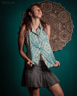 Shirt Sleeveless Woman / Thin Linen - BLUSTAR NEXUS - Yacxilan Artwear